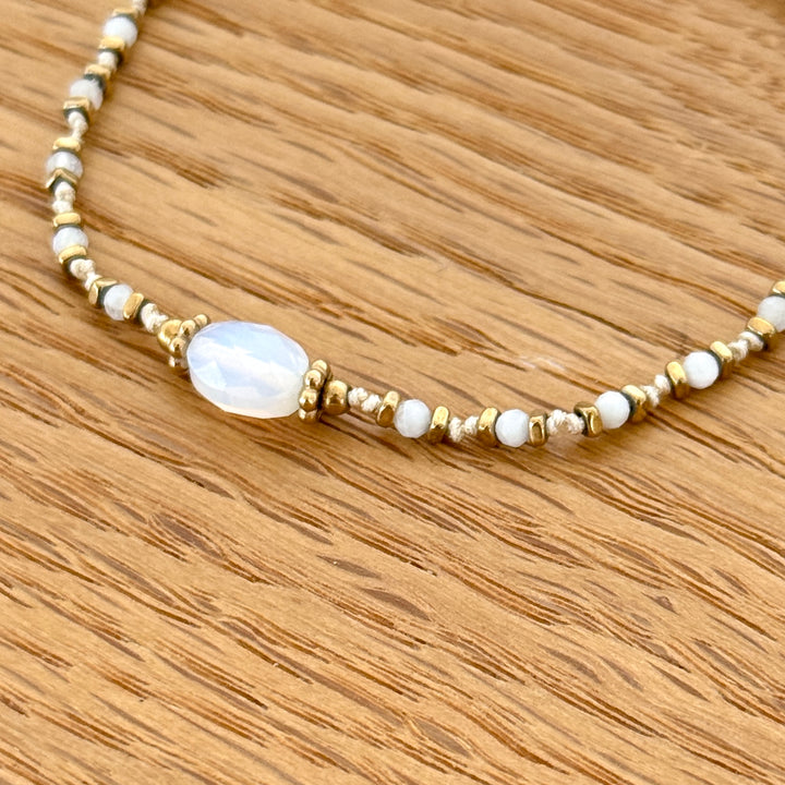 Bracelet "Luna" agate blanc acier
