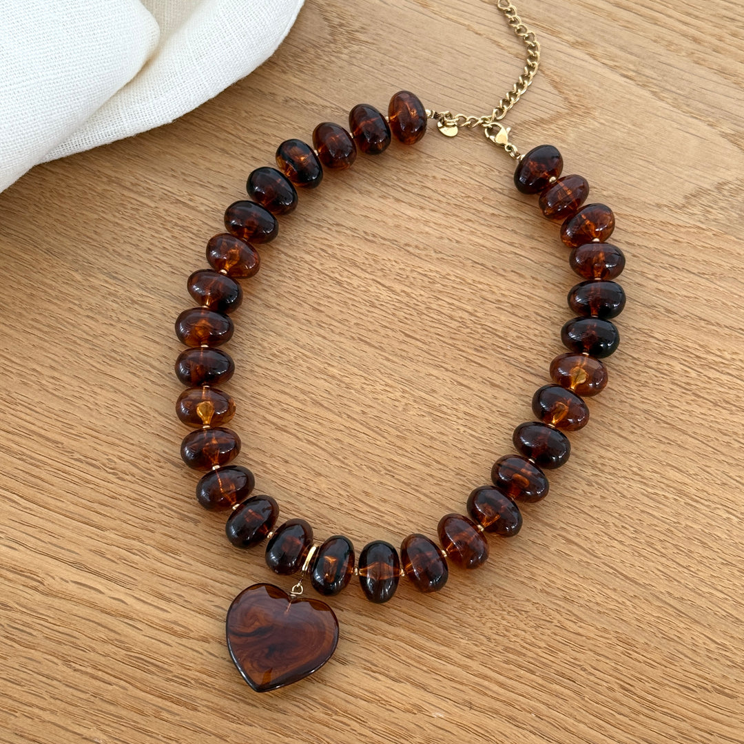 Collar de acero marrón "Corazón Marceau"