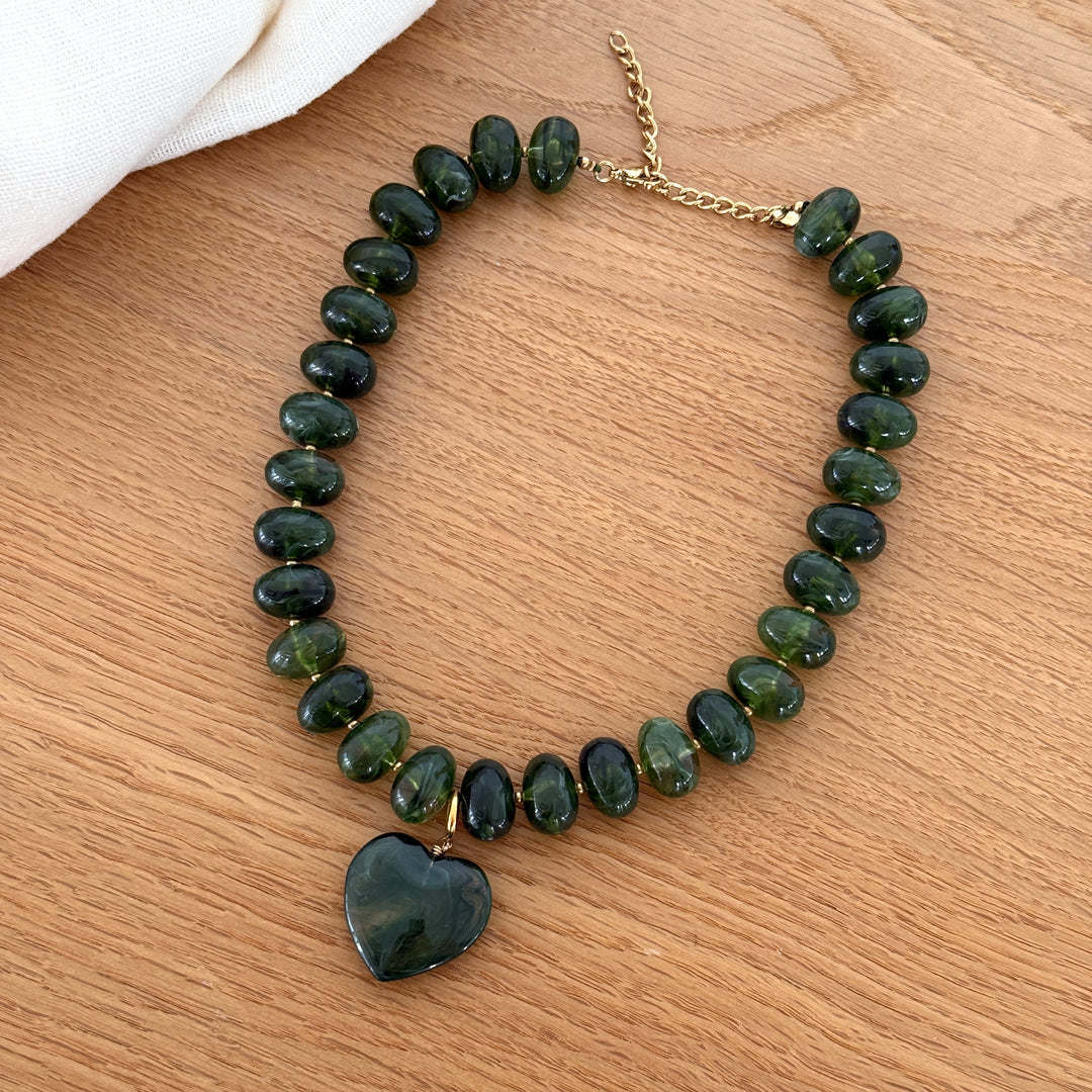 Collier "Marceau coeur" kaki acier