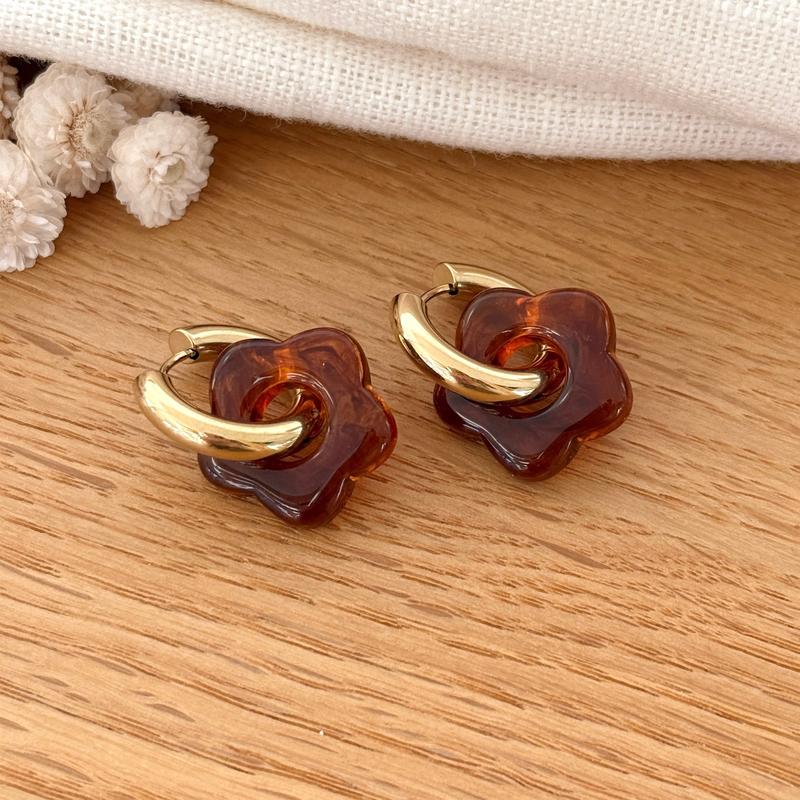 Créoles "Flora" marron acier-Boucles d&