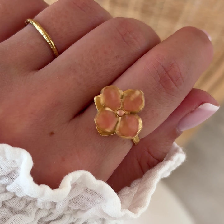 Bague "Trèfle" saumon acier