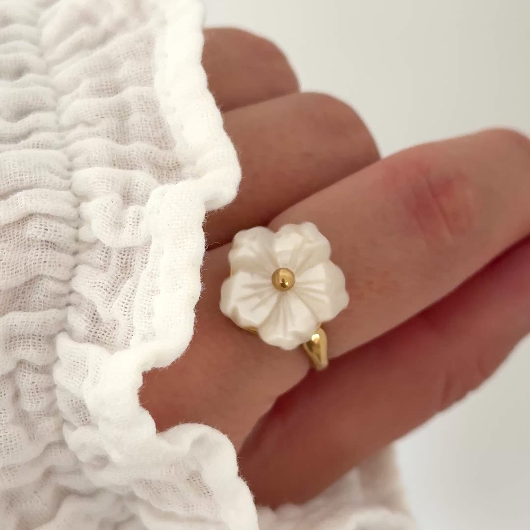Bague tournante "Fleur nacre" acier