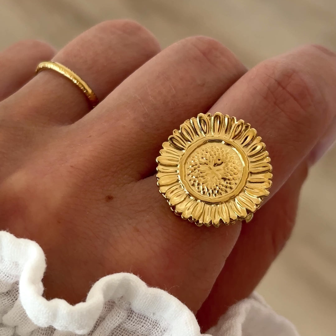 Bague "Tournesol" acier