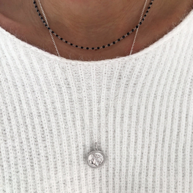 Collier "Line" noir argent instants-plaisirs 