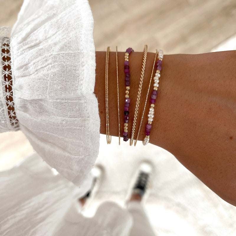 Bracelet chaine perlée plaqué or et pierres naturelles | Crète