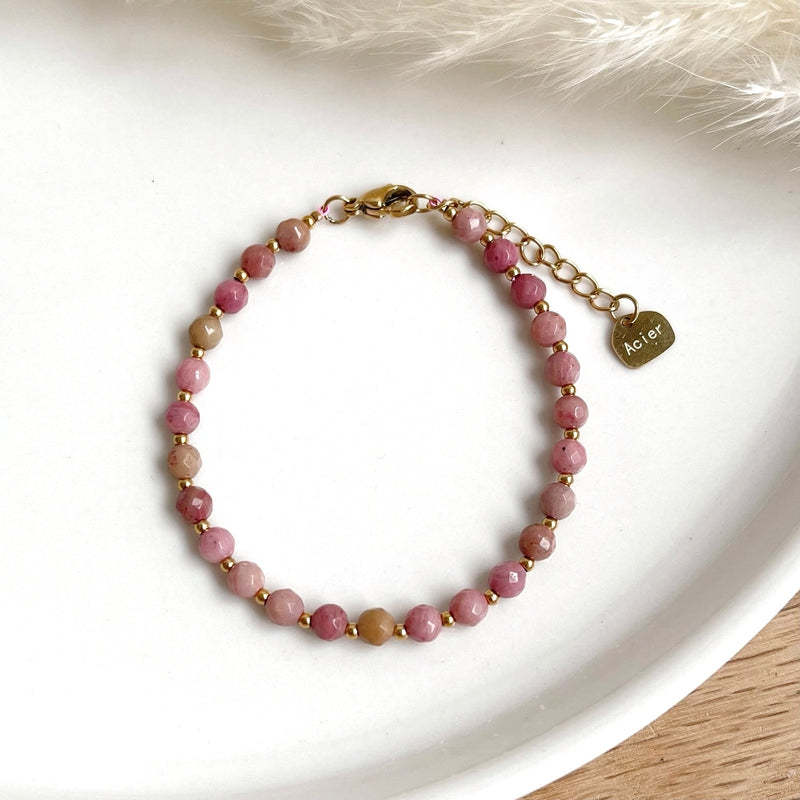 Bracelet "Manaig" rhodonite acier-Bracelets-Instants Plaisirs • Bijoux-Instants Plaisirs | Bijoux