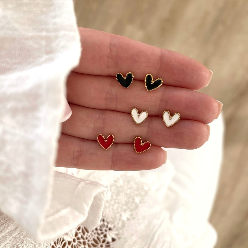 Boucles D'oreilles Puces Cœur Et Perle – Acier Inoxydable Plaqué Or – Budget Beauté
