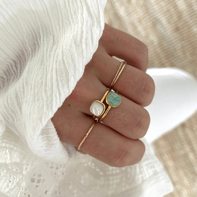 Bague "Rosalie" amazonite plaqué or-Bagues-Instants Plaisirs - Bijoux-Instants Plaisirs | Bijoux