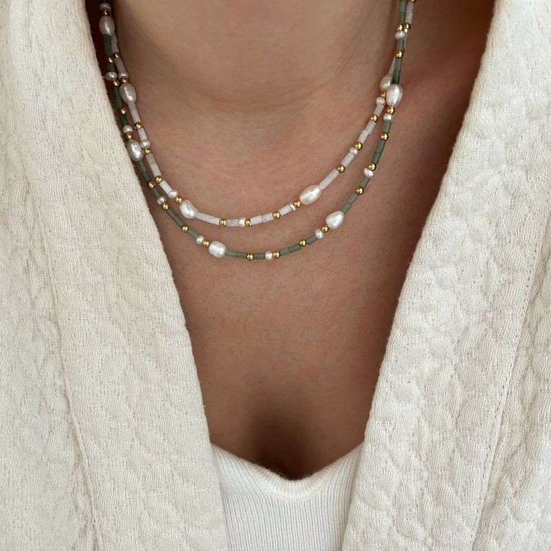 Collier "Jabari" amazonite acier-Colliers-Instants Plaisirs • Bijoux-Instants Plaisirs | Bijoux