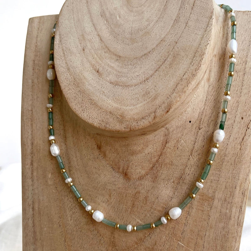 Collier "Jabari" amazonite acier-Colliers-Instants Plaisirs • Bijoux-Instants Plaisirs | Bijoux