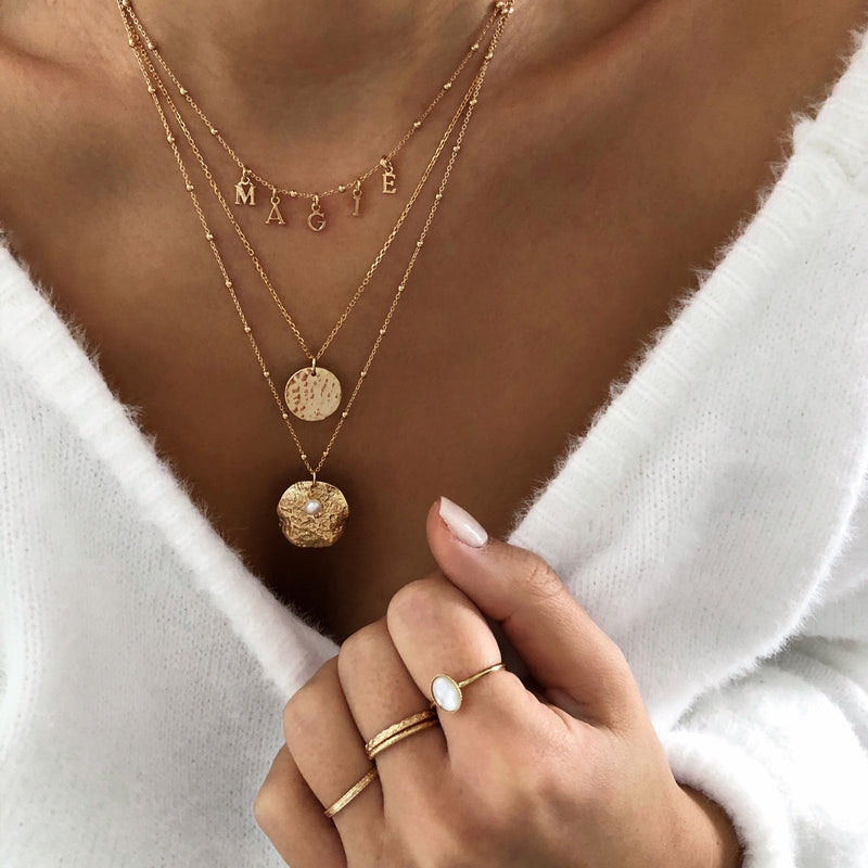 Collier Cordon Avec Lettre Pendentif Mousqueton Acier Inoxydable Argenté