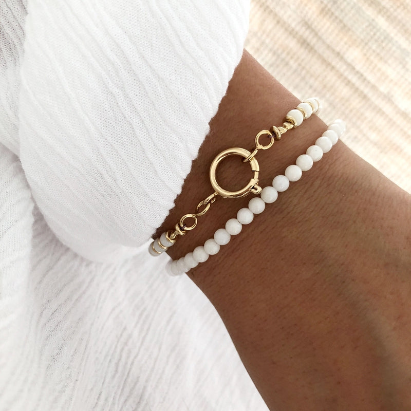 Bracelet "Alma" Corail Blanc plaqué or-instants-plaisirs-S (Tour de poignet 14/15cm)-Instants Plaisirs • Bijoux